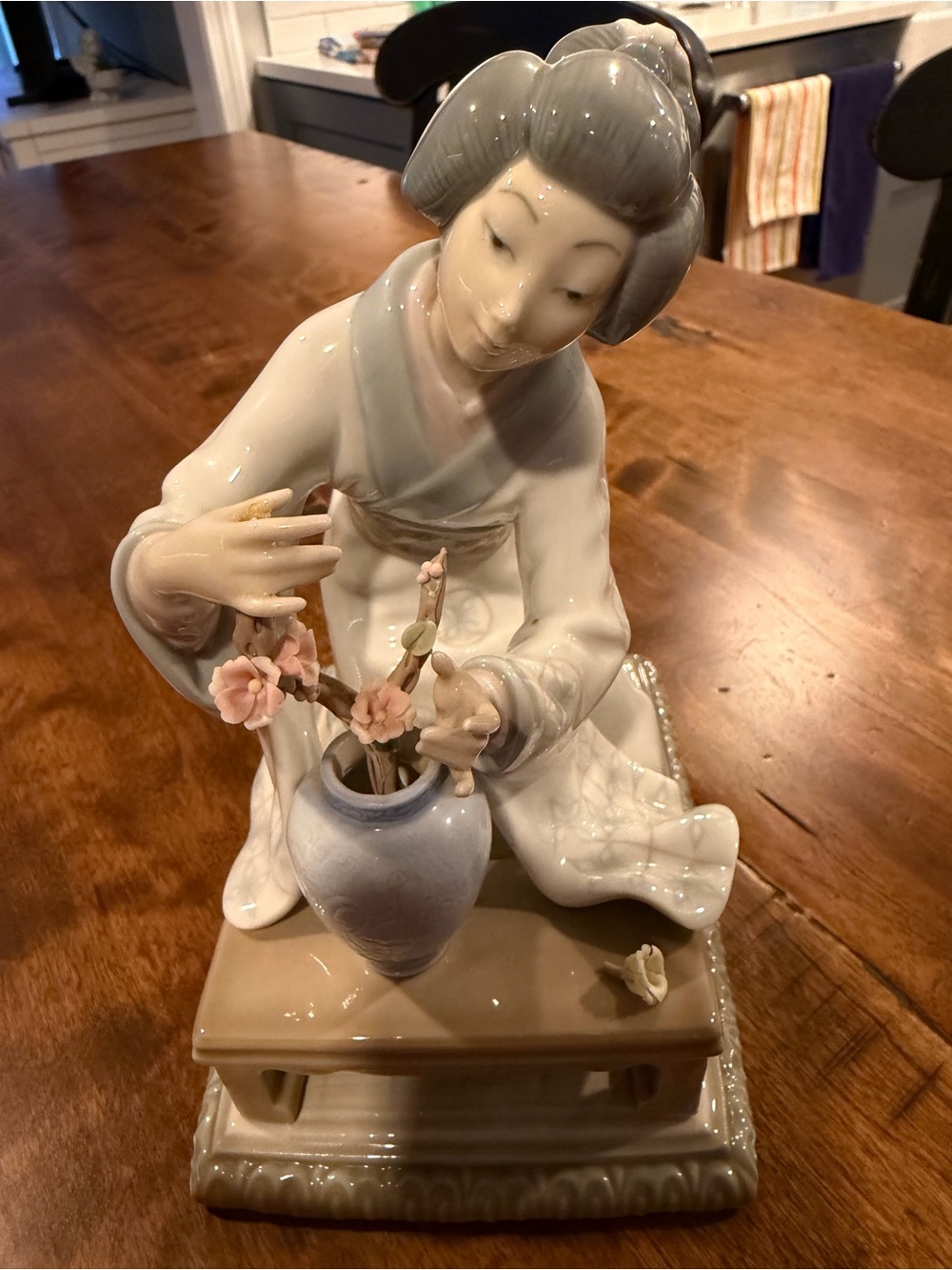 Porcelain Geisha Figurine in Soft White and Pale Blue - Decorative Home Art